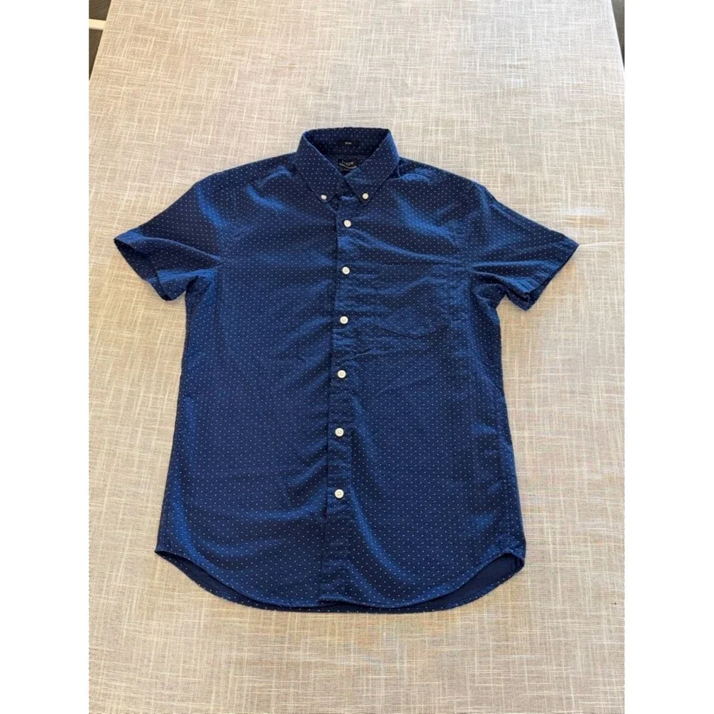 J.Crew Seersucker Shirt Mens Small Blue Polka Dot Slim Fit